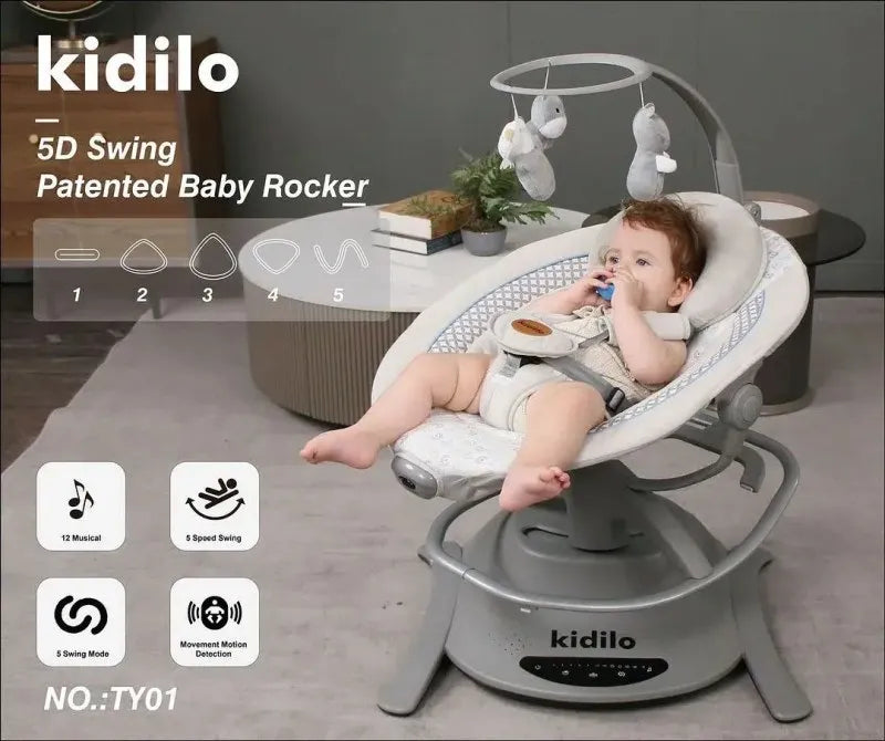 Balancelle Électrique Pivotante 360° avec Transat 2en1 – Kidilo