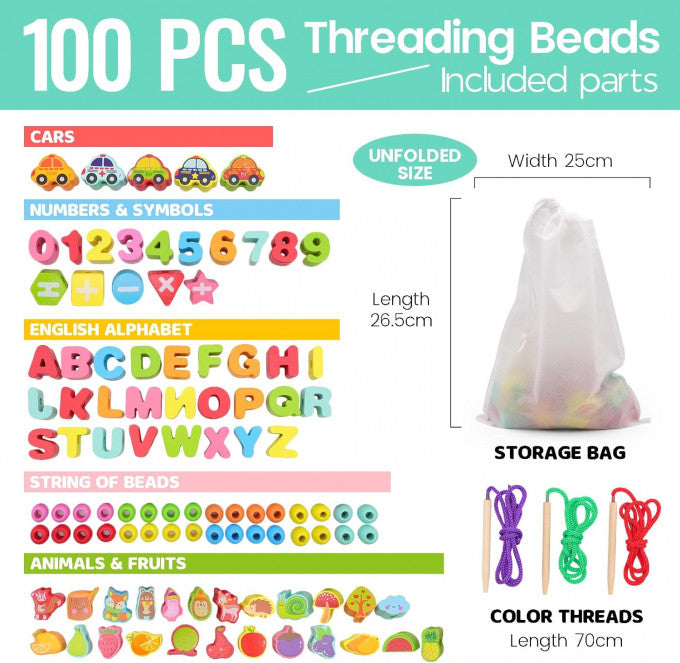 Ensemble de 100 Jouets de Filetage pour Enfants