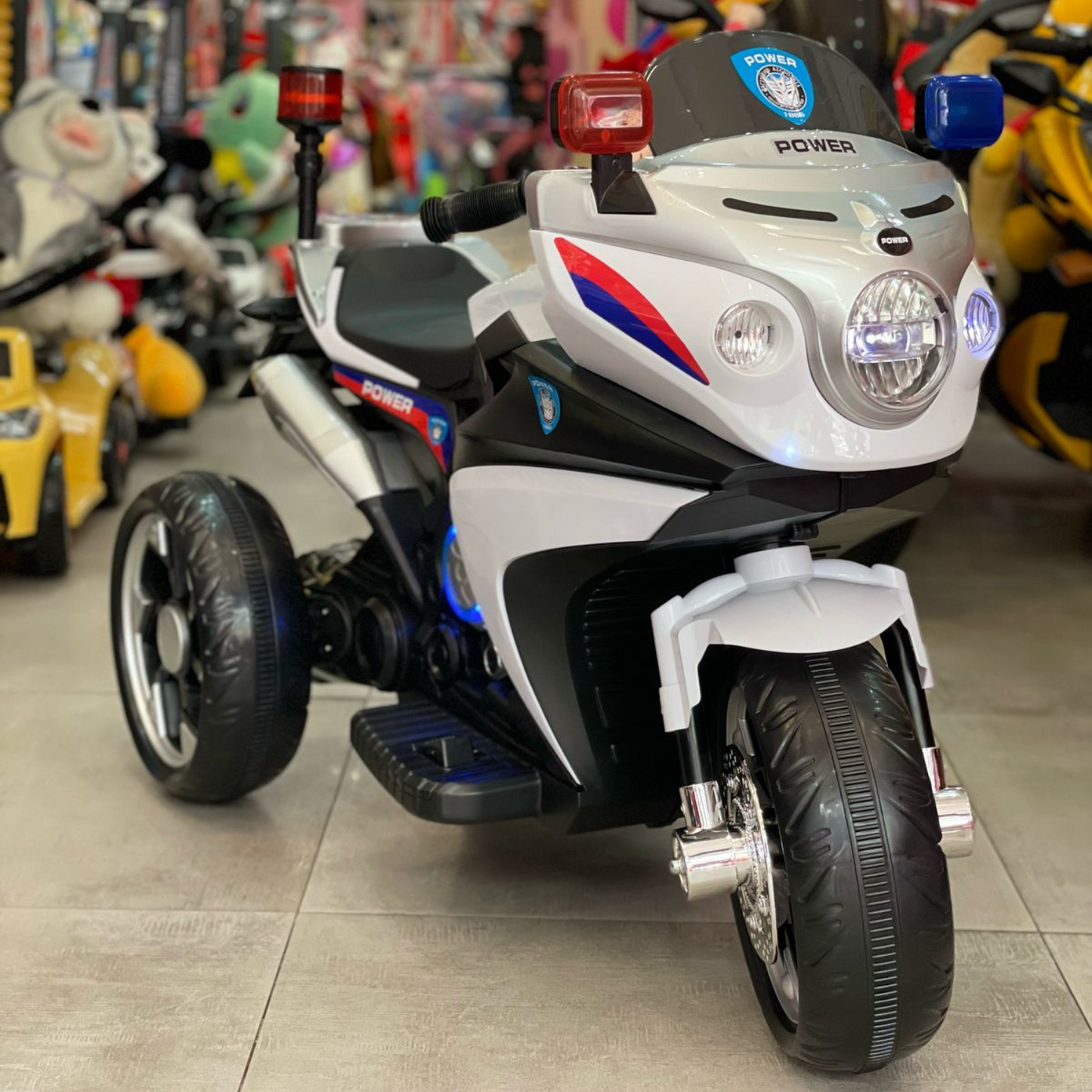 Moto Électrique Police pour Enfant – 3 Roues avec Gyrophare