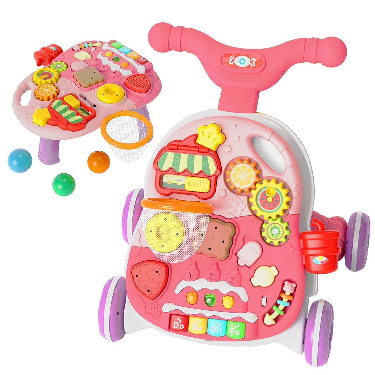Trotteur Bébé 2 en 1 avec Table d’Activités