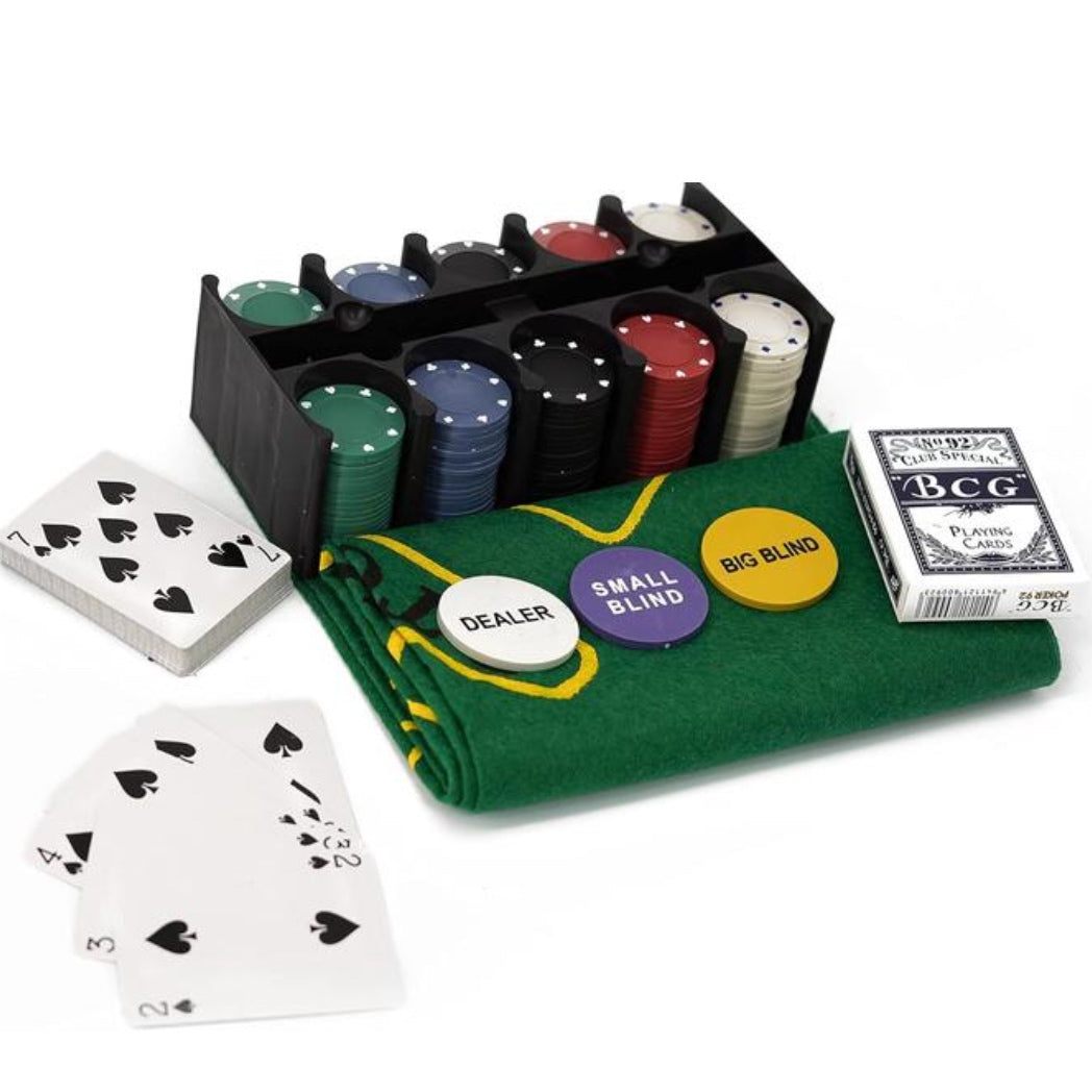 Ensemble de Poker de 200 Jetons avec Tapis et Boîte de Rangement - Tanness