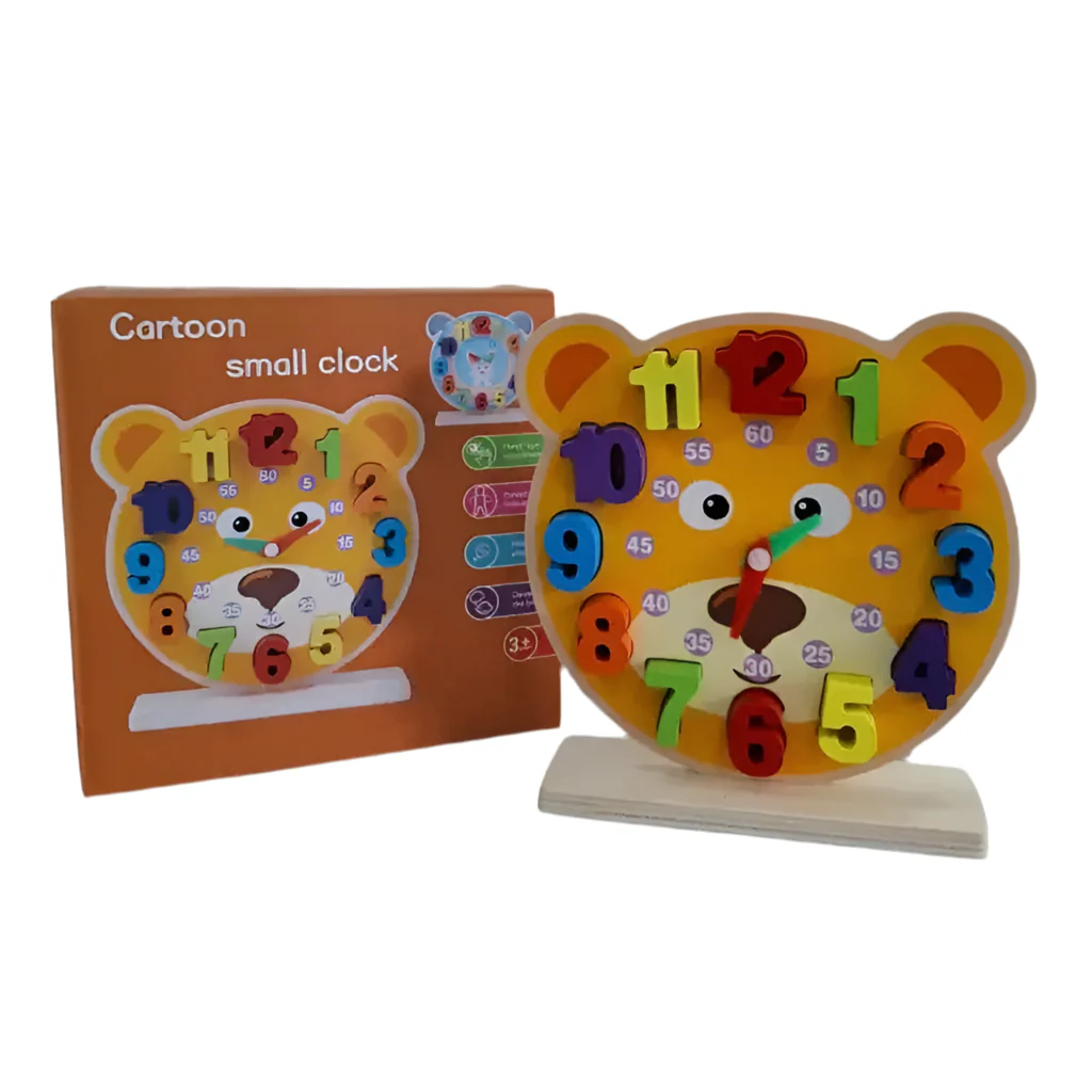 Horloge éducative en bois – Design ours multicolore