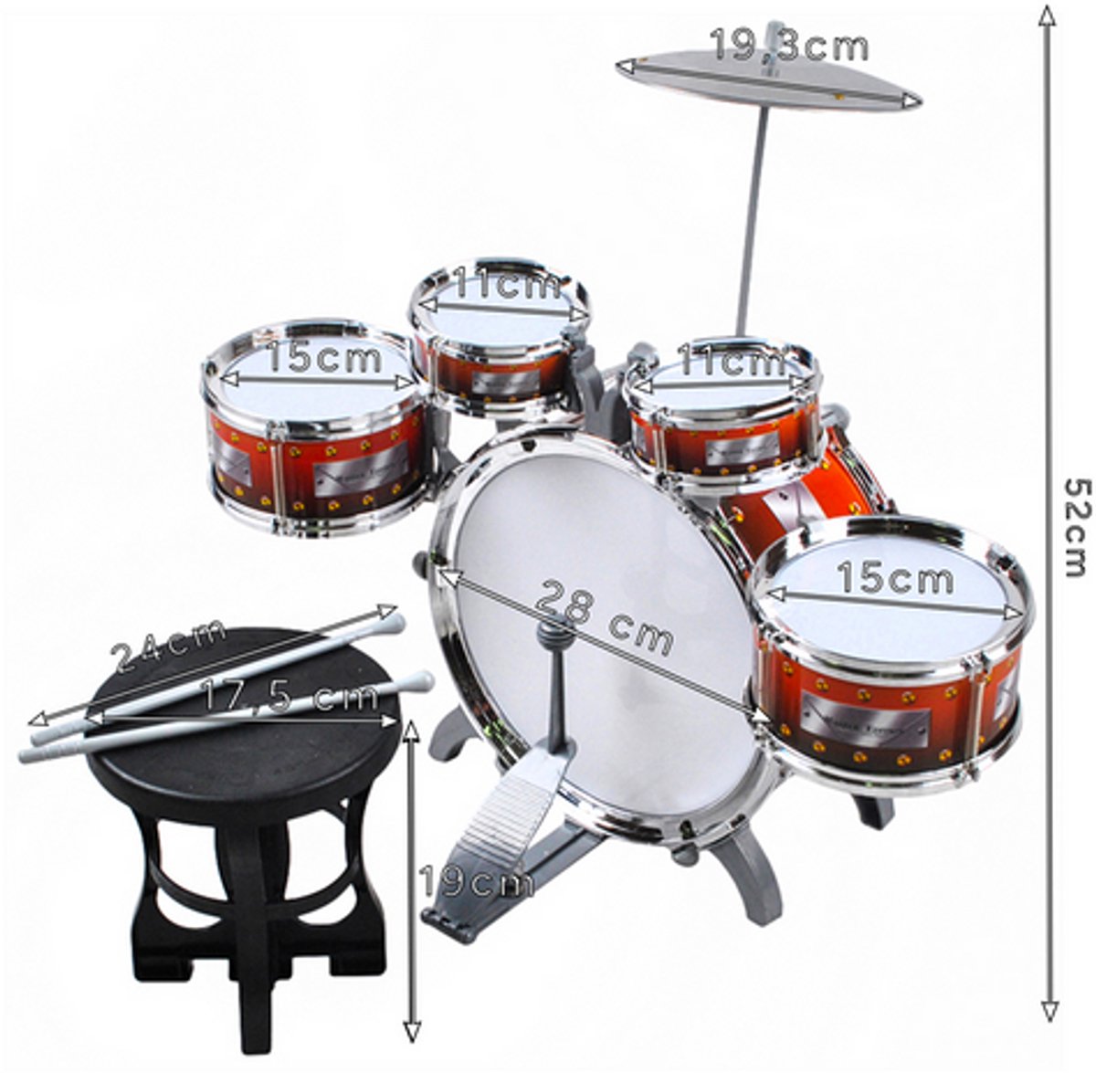 Batterie pour enfants – 5 tambours, cymbale et tabouret