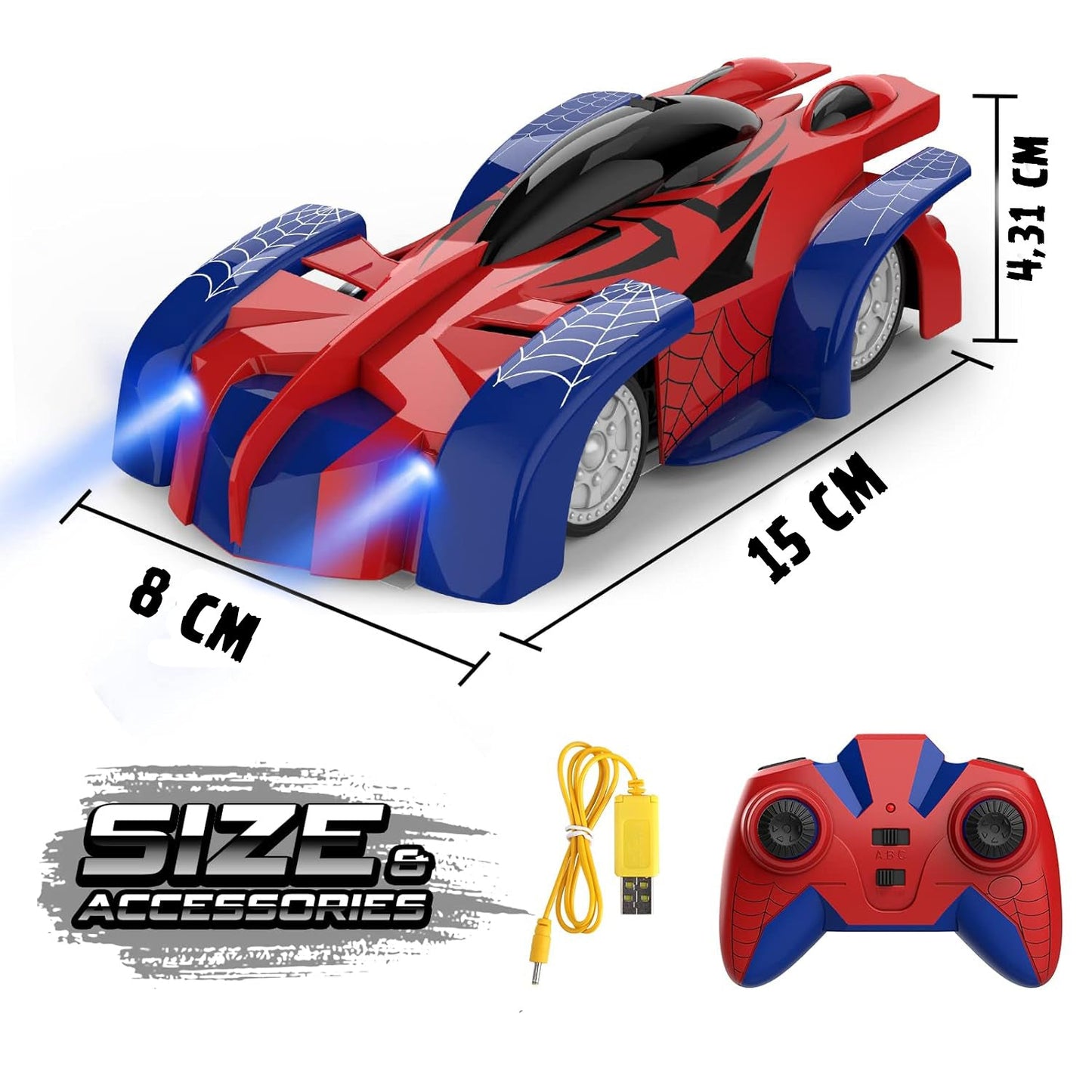 Voiture Télécommandée Spider-Man – Escalade Murale & Rotation 360°