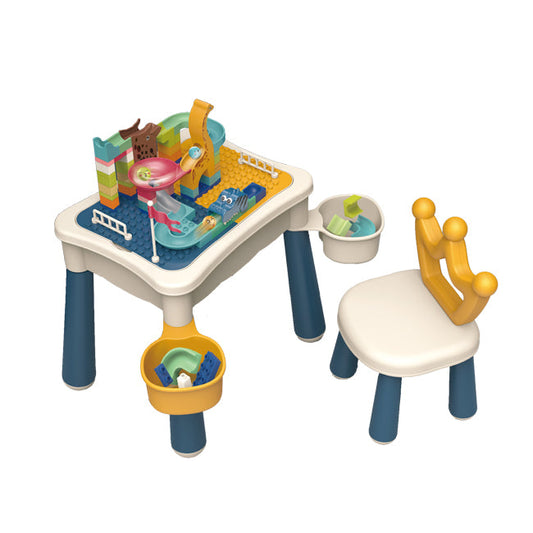 Table avec Jeu de Construction – 106 Éléments + Chaise et Planche à Dessin