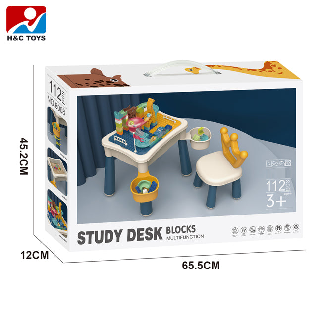 Table avec Jeu de Construction – 106 Éléments + Chaise et Planche à Dessin