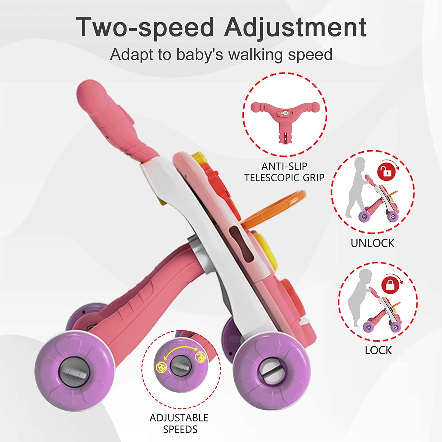 Trotteur Bébé 2 en 1 avec Table d’Activités
