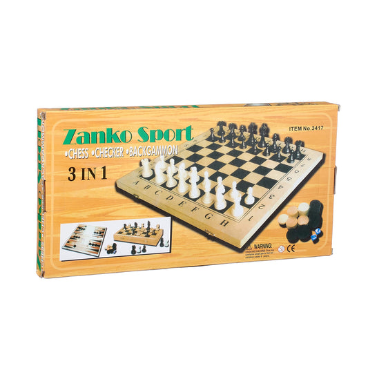 Jeu de société 3 en 1 : Échecs, Dames et Backgammon