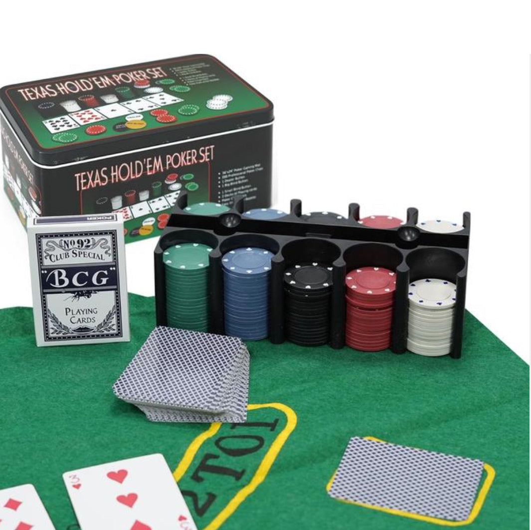 Ensemble de Poker de 200 Jetons avec Tapis et Boîte de Rangement - Tanness