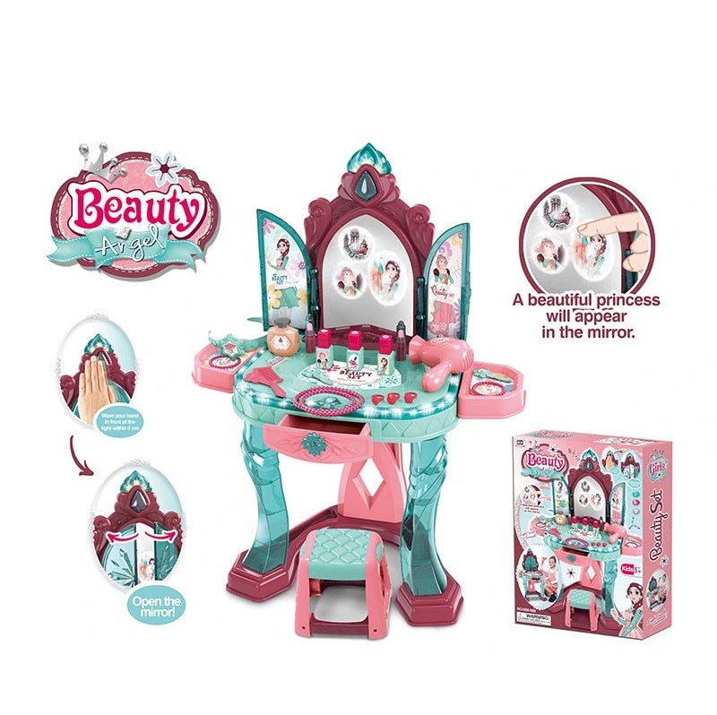Coiffeuse Enfant Table de Maquillage avec Tabouret et Accessoires - Fonctions Lumineuses et Sonores