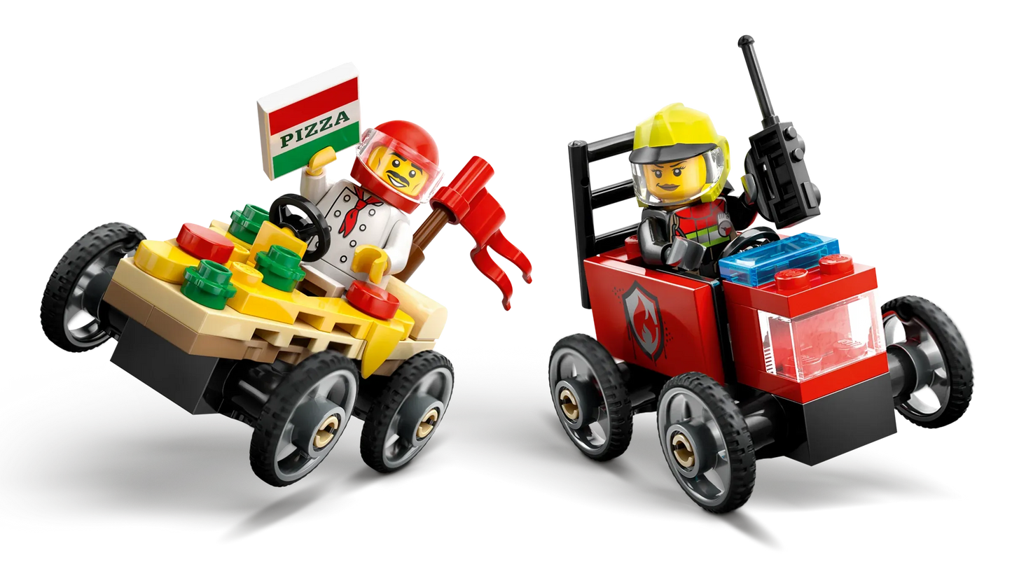 Pack de bolides de course : camion de pizza contre camion de pompiers - LEGO® City