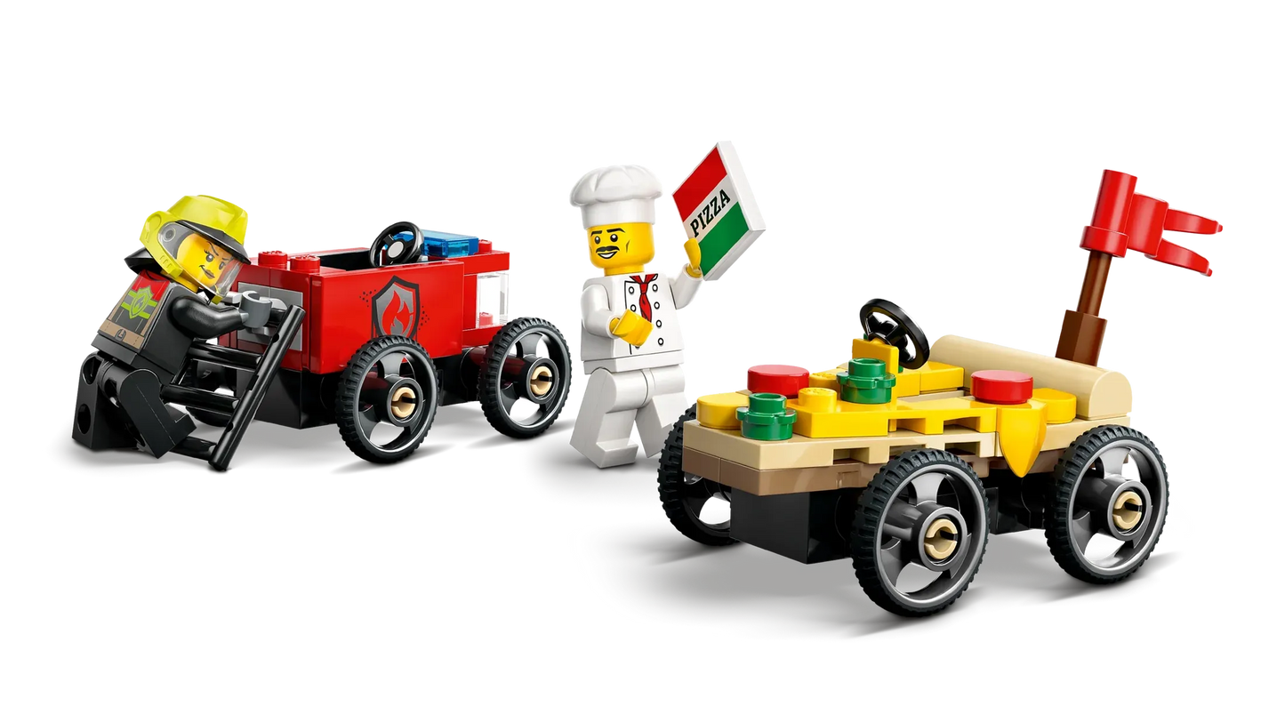 Pack de bolides de course : camion de pizza contre camion de pompiers - LEGO® City