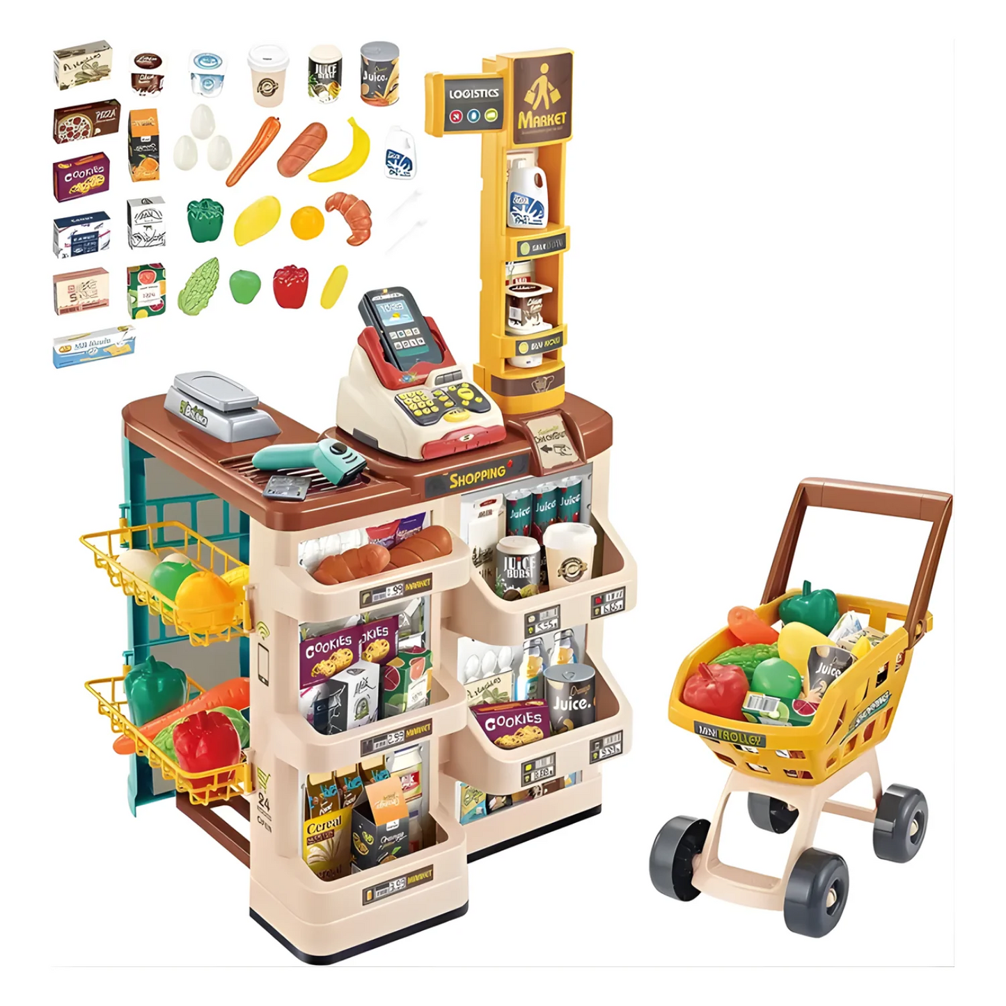 Supermarché Jouet avec Caisse et Chariot – 48 Pièces