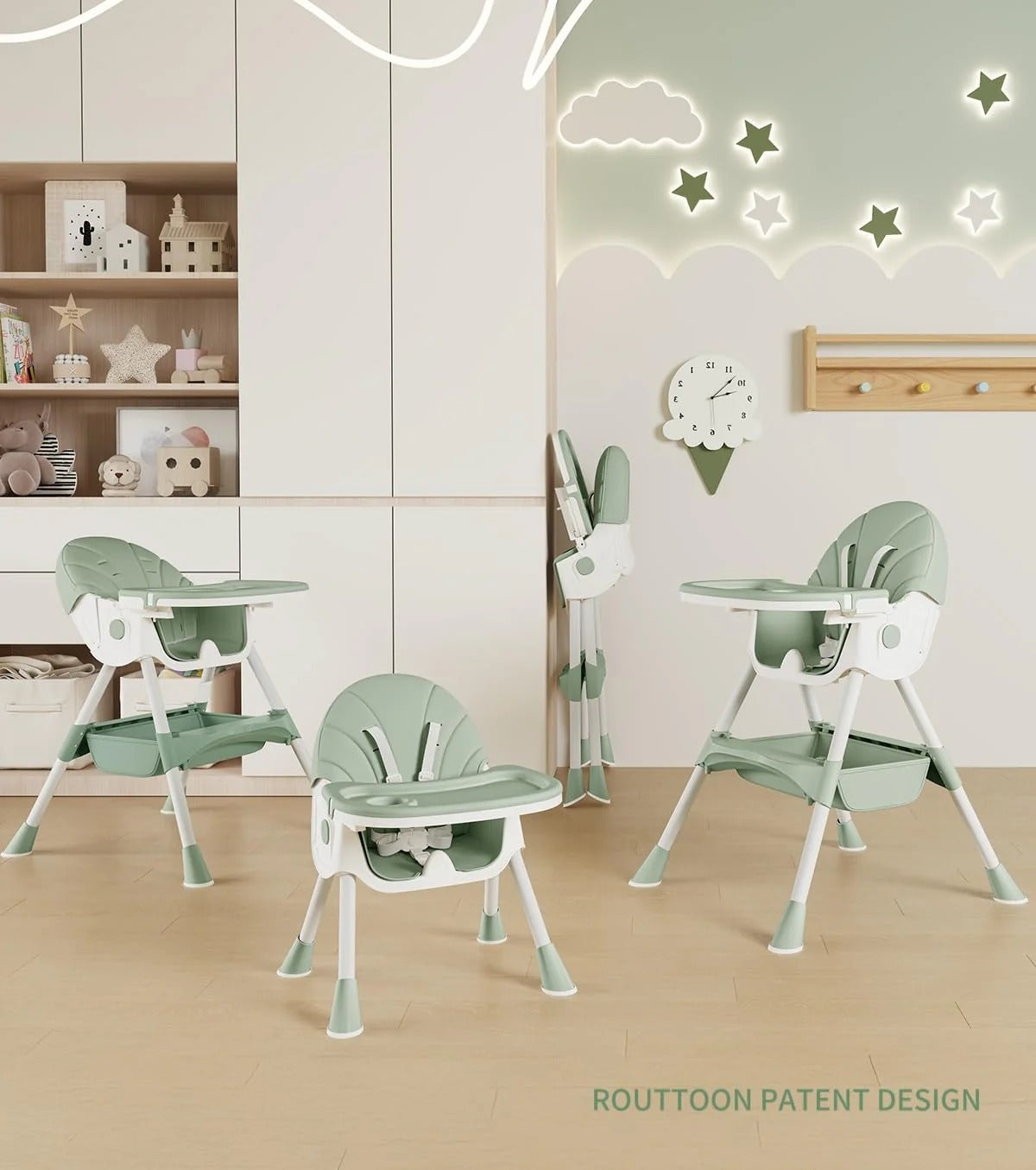 Chaise haute évolutive 5-en-1, pliable et facile à nettoyer