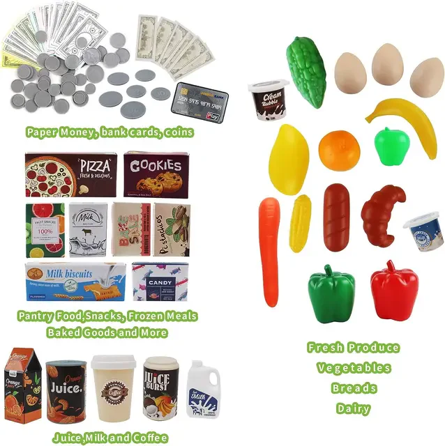 Supermarché Jouet avec Caisse et Chariot – 48 Pièces