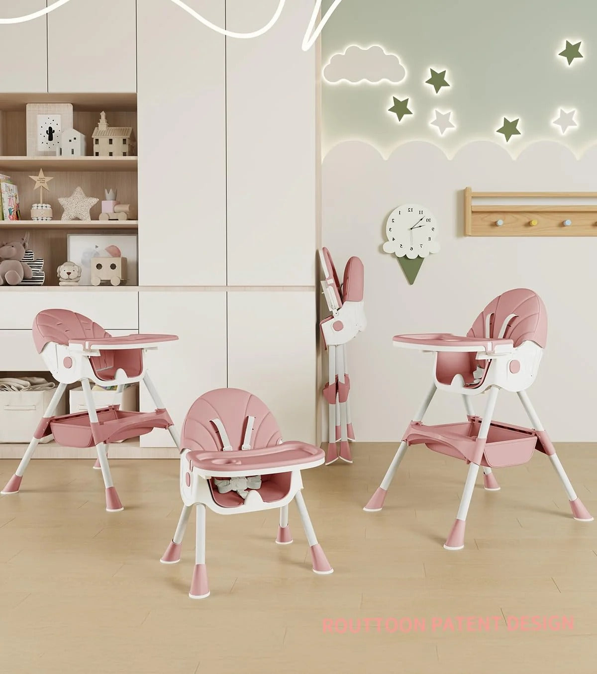 Chaise haute évolutive 5-en-1, pliable et facile à nettoyer