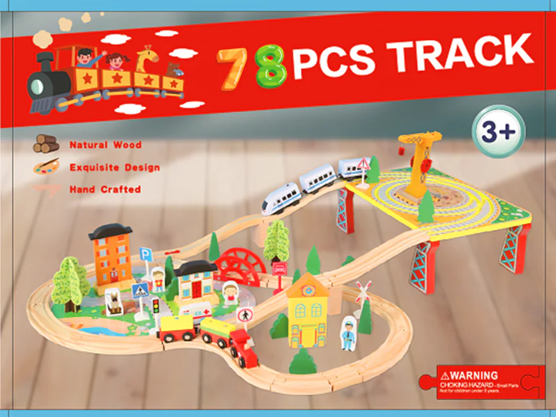 et de Train en Bois 78 Pièces – Voitures à Contrôle Manuel et Rails Éducatifs
