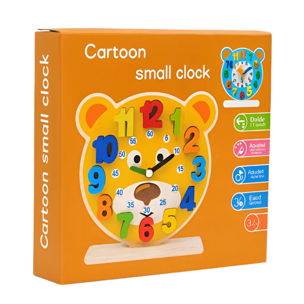 Horloge éducative en bois – Design ours multicolore