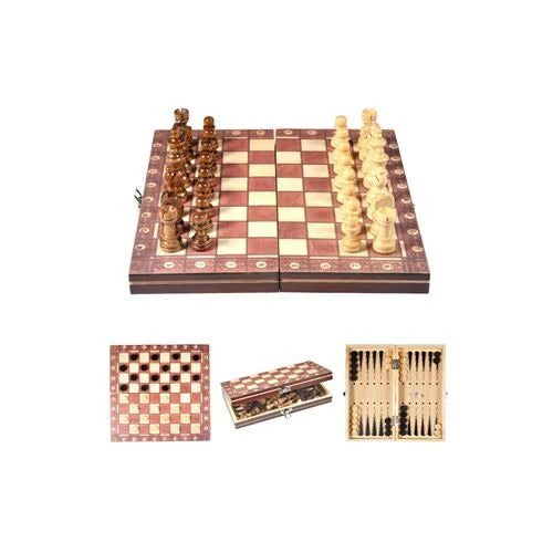 Jeu de société 3 en 1 – Échecs, Dames et Backgammon