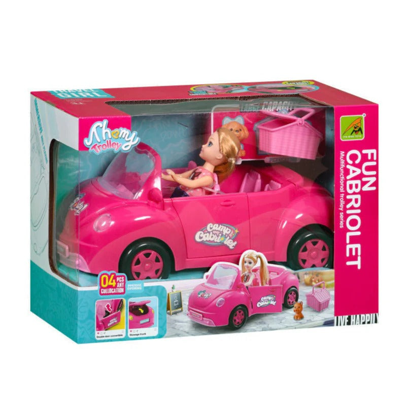 Poupée avec Voiture Cabriolet Rose – Jeu de Voyage