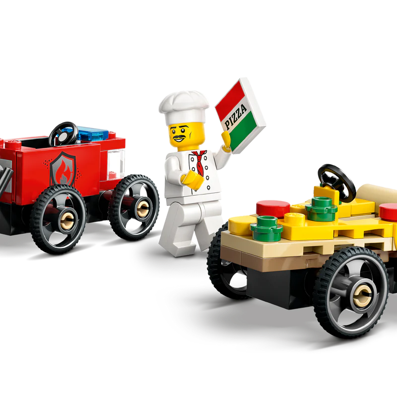 Pack de bolides de course : camion de pizza contre camion de pompiers - LEGO® City