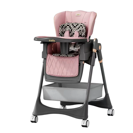 Chaise Haute KD8100 – Pliable, Inclinable, Double Plateau, Roulettes