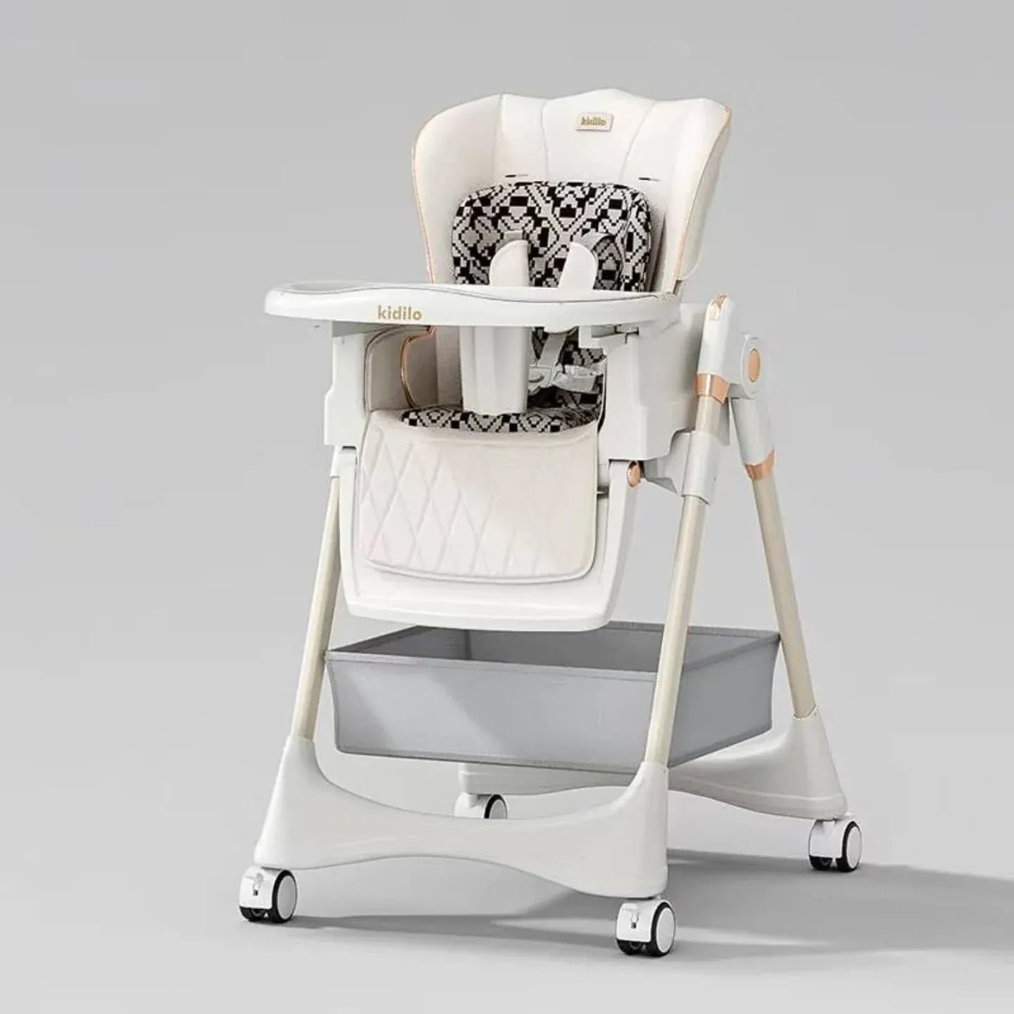 Chaise Haute KD8100 – Pliable, Inclinable, Double Plateau, Roulettes