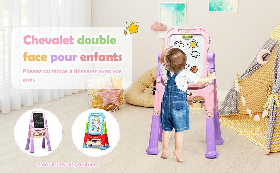 Chevalet Double Face pour Enfants – Tableau Blanc et Tableau Noir Rotatif