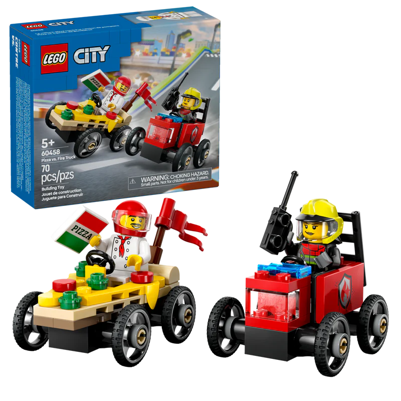 Pack de bolides de course : camion de pizza contre camion de pompiers - LEGO® City