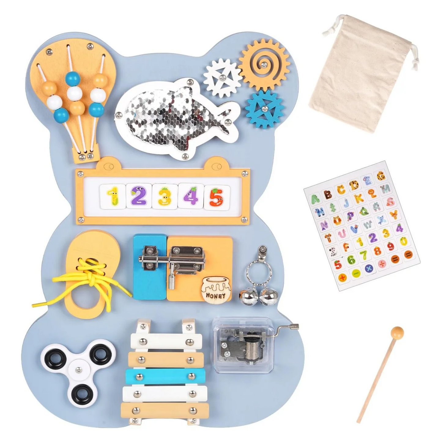 Tableau Sensoriel Montessori 10 en 1 en Bois pour Tout-Petits