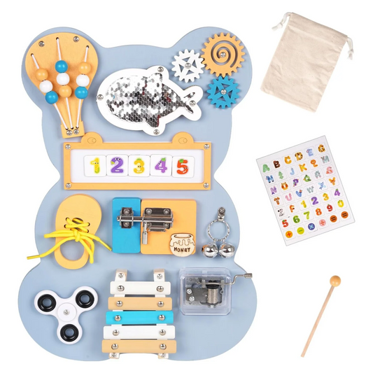 Tableau Sensoriel Montessori 10 en 1 en Bois pour Tout-Petits