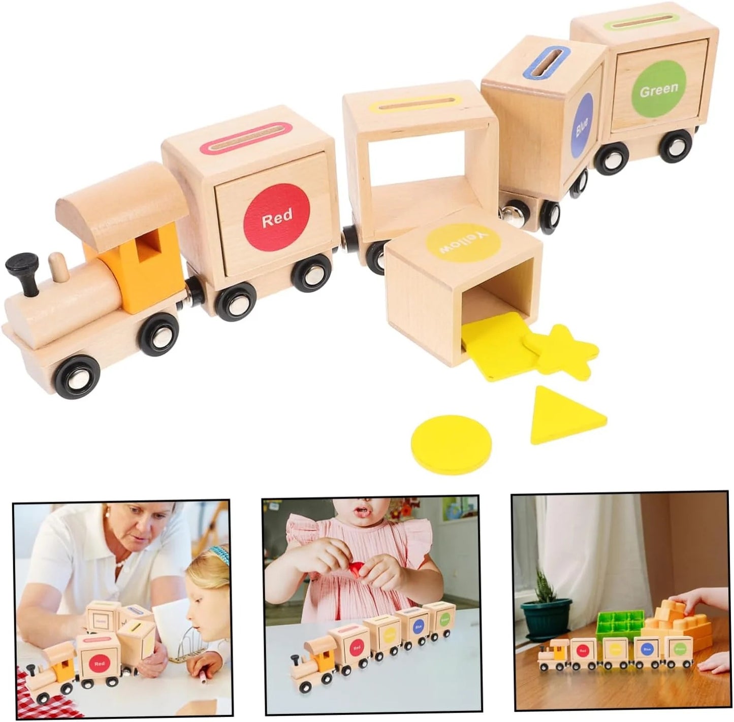 Train en Bois Montessori - Jeu de Tri des Couleurs et des Formes