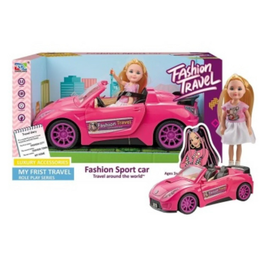 Poupée avec Voiture Décapotable – Jeu de Voyage et d’Aventure