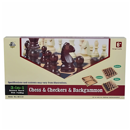 Jeu de société 3 en 1 – Échecs, Dames et Backgammon