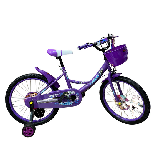 Vélo Frozen – Mauve avec Panier & Roues Stabilisatrices - 3 ans à +10 ans