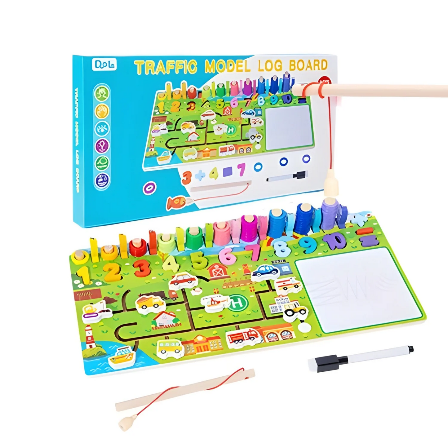 Tableau Éducatif en Bois – Modèle Trafic avec Chiffres et Magnets